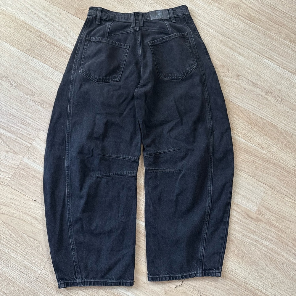 Free People Lucky You Mid-Rise Barrel Jeans Washed Black Size 27 - Picture 6 of 8